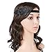 QNPRT 1920s Flapper Headband Roaring 20s Headpiece Downton Abby Beaded Art Deco Black