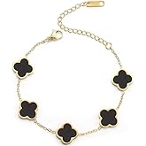Lucky Four Leaf Clover Bracelet for Women Charm Bracelet Stackable for Women - 18K Gold Plated Dainty Jewelry, Adjustable Layered Bracelet, Everyday Gift for Her, Birthday Valentine's Day Anniversary Christmas Jewelry