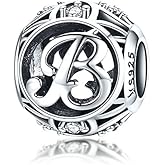 RUKYF Letter Charms 925 Sterling Silver Initial A-Z Bead Charms for Bracelets Necklaces, Cubic Zirconia Alphabet Beads Personalized Gifts for Women