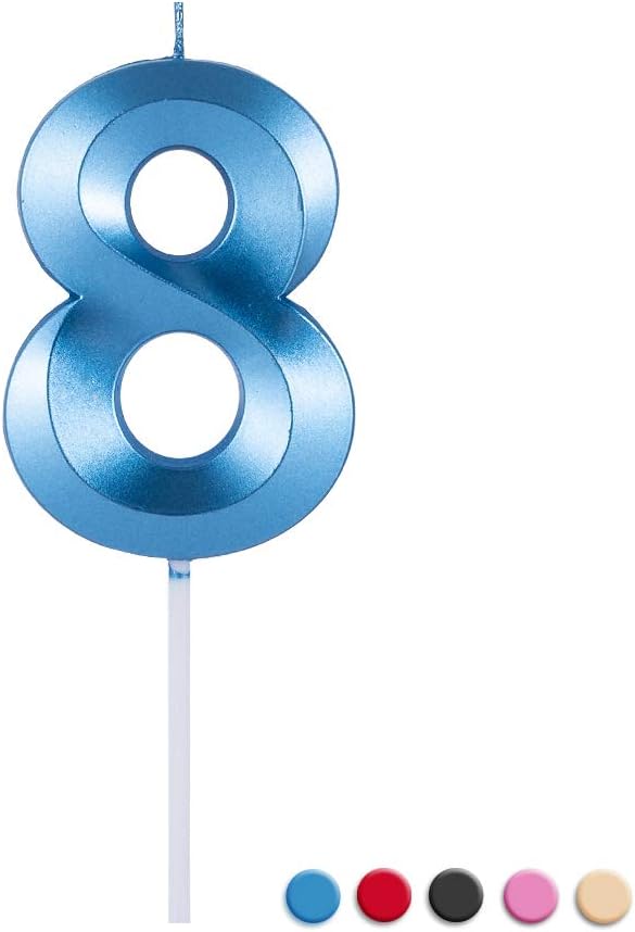Candles & Holders - Birthday Candles Extended Big Number Candle Multicolor 3D Design Cake Topper Decoration for Any Celebration(8 Candle Blue)