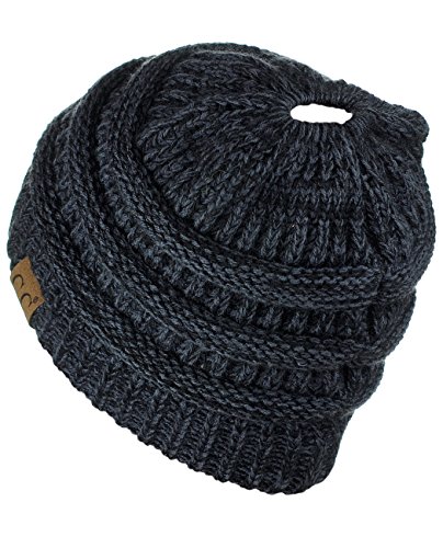 C.C BeanieTail Soft Stretch Cable Knit Messy High Bun Ponytail Beanie Hat - Image 4