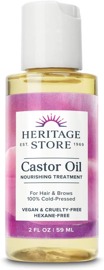 Heritage Store Palma Christi Castor Oil Hexane-Free 2 oz Hair Skin Brows Lashes