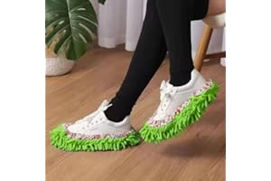1 Pair Washable Reusable Floor Cleaning Mops with Detachable Chenille Pads, Non-Slip House Mop Shoes