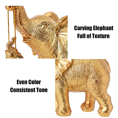 Gold Elephant Decor, Mother Elephant Statue Figurines for Home