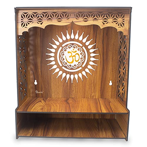 Heartily Shree Beautiful Wooden Pooja Stand for Home Mandir for Home Temple for Home and Office Puja Mandir for Home and Office Wall with LED Spot Light Product (H 18, L 16, W8.75 Inch)
