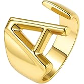 Suplight Nikel Free 18K Gold Plated Letter Rings, Fashion Monogram Jewelry Statement A-Z Wide Name Initial Alphabet Adjustable Open Ring for Women