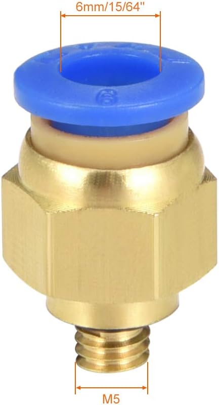 sourcing map Straight Pneumatic Push to Quick Connect Fittings M5 Male x 6mm Tube OD 8pcs, Gold,blue, M5 x 6mm - Image 3