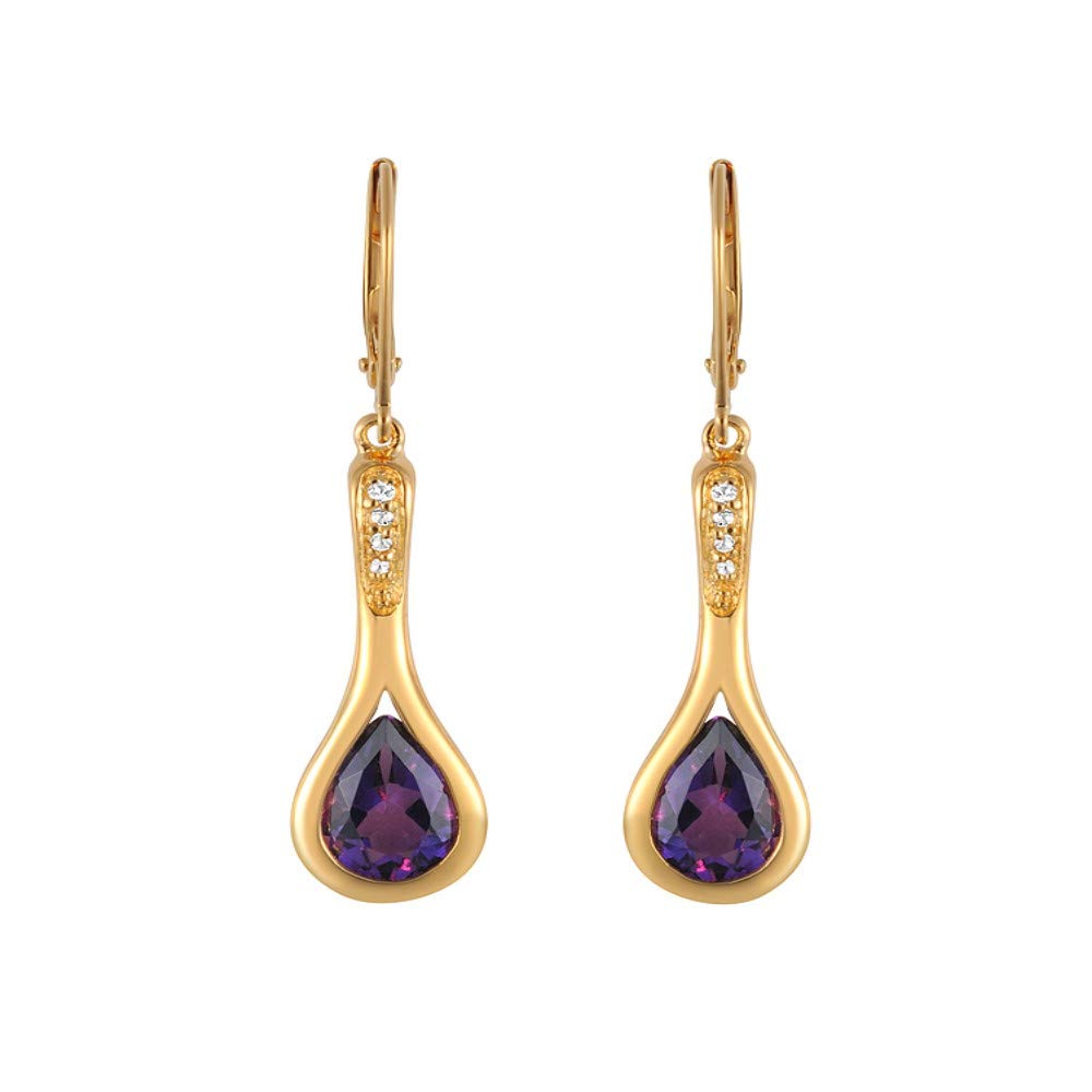 Ivy Gems Sterling Gold Plated Silver Amethyst & Clear Topaz Pear Drop Fishook Earrings