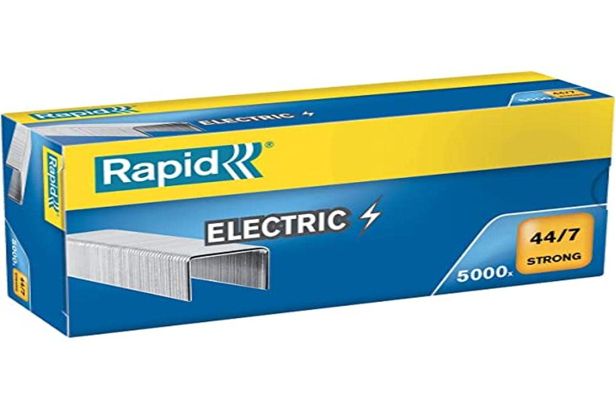 Rapid 44/7mm Strong Staples, For Stapling up to 30 Sheets, Use with Electric Staplers, Galvanised Wire, Box of 5000, 24868200