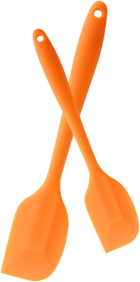 Jky Dough Scraper Set Heat Resistant Silicone Spatula Seamless One Piece Design for Cooking Set of 2, Orange, 2pcs