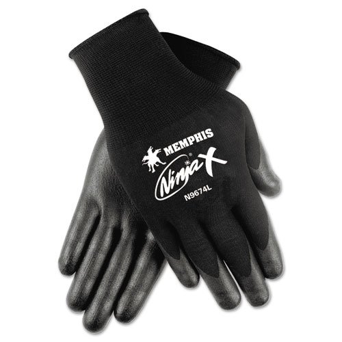Memphis Glove N9674XL Ninja X Nylon/Spandex Shell Gloves with Bi-Polymer Dipped Palm and Fingertips, Black X-Large, 1-Pair