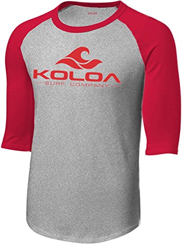 Koloa Surf CO.(TM) Wave Logo Raglan 3/4 Sleeve Shirt,XL-Heather/Red