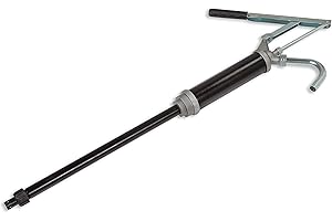 Lincoln G401 Guardian Lever-Action Barrel Transfer Pump fits 16 to 55 Gallon Drums, 2" Bung and Bushing, 10oz. Per Stroke, Corrosive-resistant Finish, Curved Metal Spout with Garden Hose Threads