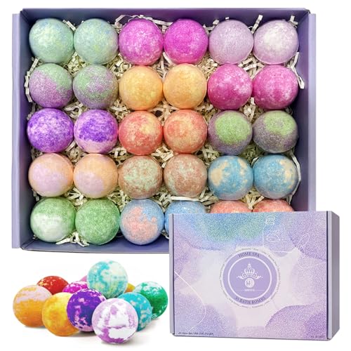 MR Bath Bombs 30 Pack Gift Set for Women Relaxing, Handmade Bath Bomb with Natural Essential Oils, Perfect Christmas Birthday Thanksgiving Day Gift Kit