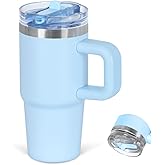 14 Oz Flip Straw Tumbler with Handle for Kids, Stainless Steel Double Wall Insulated Cup for Children with Flip Top Lid, 14 Oz Leak-proof Cups for Kids, Sky Blue