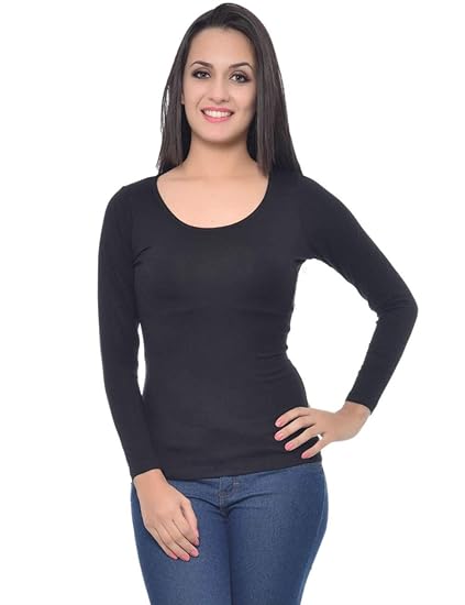 Scoop Neck Modal Spandex Black Top for Women(XS-4XL)