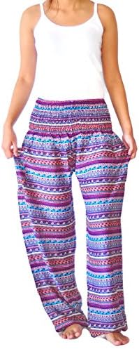 Ahh pants Women's Comfy Boho/Jumpsuit Harem Pants Print Rayon Fabric One Size Purple