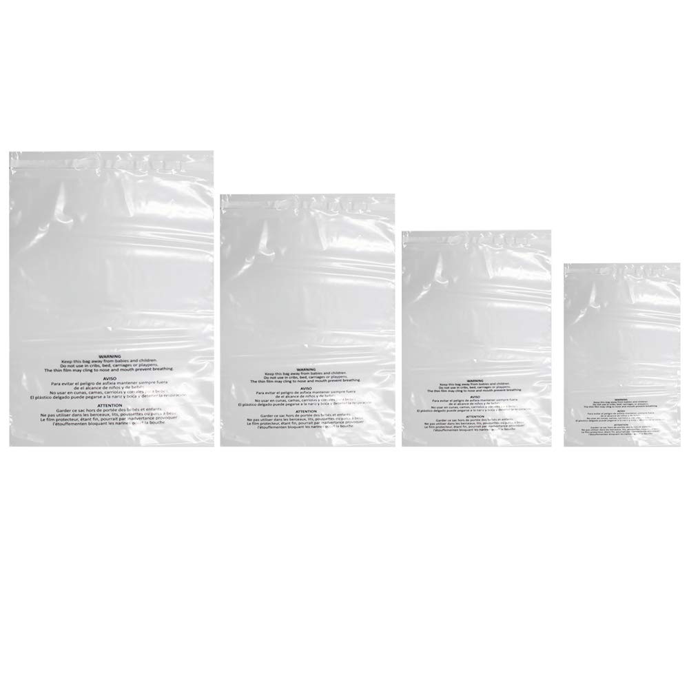 Photo 1 of Belinlen 400 Count Combo Pack Warning Bags - 6x9, 8x10, 9x12, 11x14 Inch Self Seal Clear Poly Bags with Suffocation Warning with Permanent Adhesive, Strong Adhesive, Not Resealable (1.5mil)