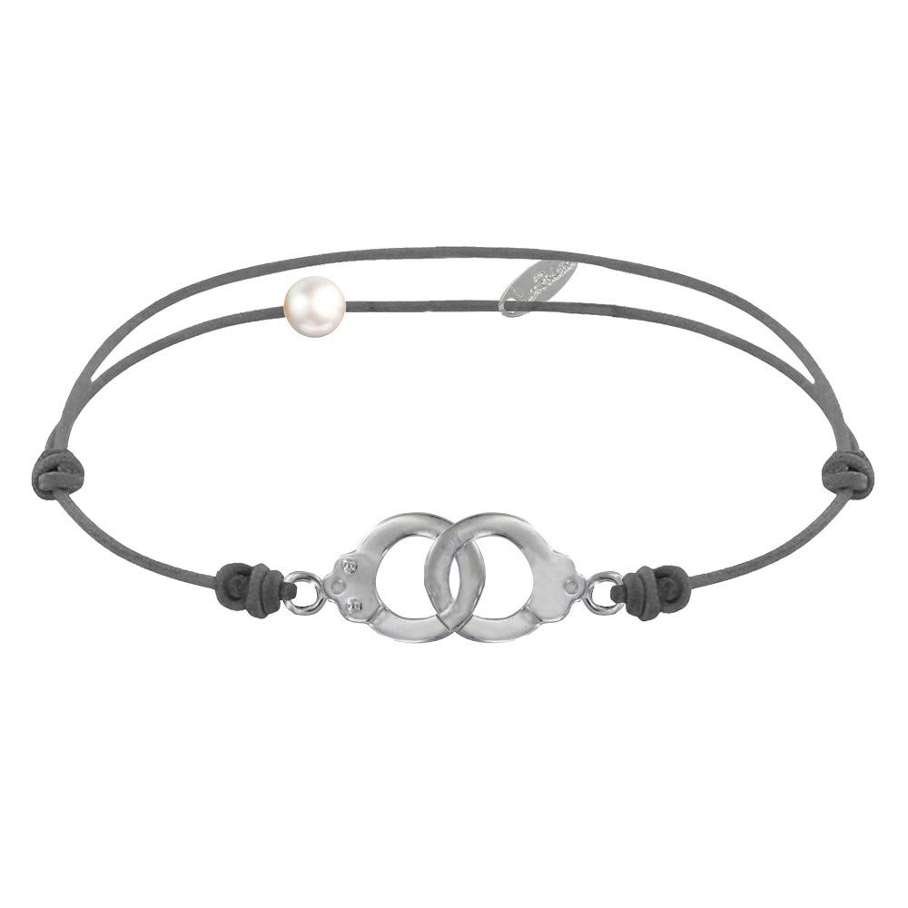 LES POULETTES BIJOUX - Bracelet Link in Sterling Silver 925 Handcuffs - Grey
