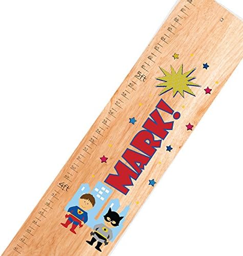 Personalized natural Superhero childrens wooden growth chart
