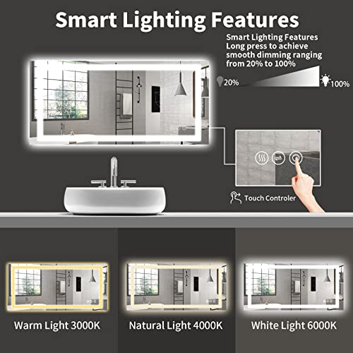 LEUNG Led Bathroom Mirror, 60”x 28” Dimmable, AntiFog, Backlit and