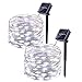 Icicle Solar Fairy Lights, 2 Pack 33ft 100LED Light Sensor Control Flexible Copper Wire Waterproof Decorative Light for Garden, Lawn, Pergola, Backyard, Bush, Gazebo, Porch Decorations (White)