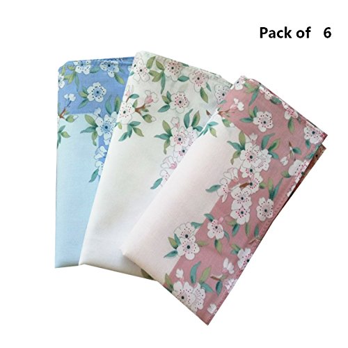 6 pcs Set of Womens Large Soft Cotton Hankerchiefs -43cm Square