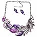 MLYSA Elegant Women's Purple Peacock Enamel Festoon Bib Necklace Stud Earrings Set