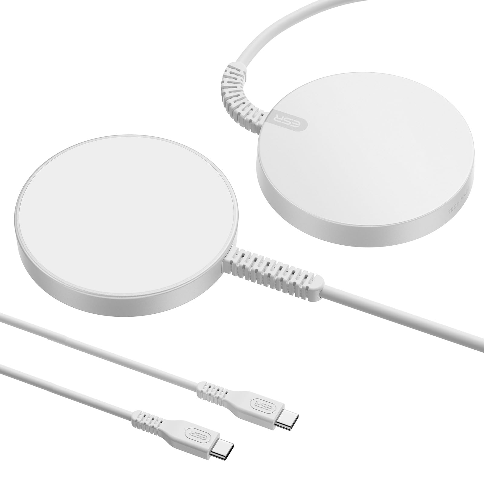 ESR Wireless Charger with MagSafe, Compatible with iPhone 17/16/15/14/13/12 Series, MagSafe Accessories, Strong Magnetic Lock, Reinforced Braided Nylon Cable, 2 Pack, Silver
