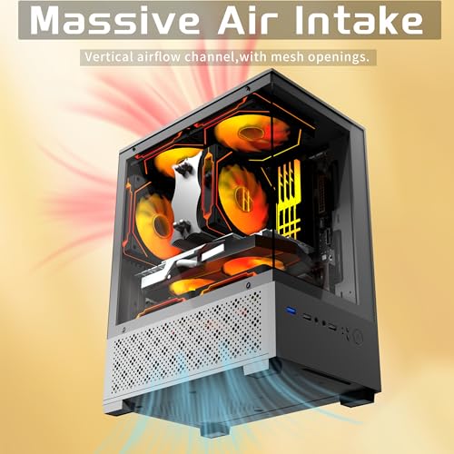 Micro ATX Case, MATX,ITX PC Case with 2 X 120mm ARGB Fan Pre-Installed, Panoramic View Tempered Glass Front & Side Panel, Black