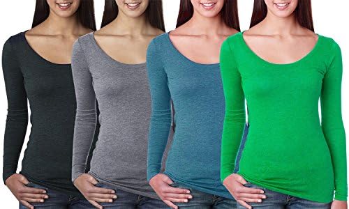 NIliker Tri-Blend Long-Sleeve Scoop Tee (M, 4 Pack Vintage Charcoal,Venetian Grey,Vintage Turquoise,Envy)