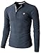 H2H Men's Classic Midweight Waffle Henley Top HEATHERNAVY US L/Asia XL (KMTTL062)