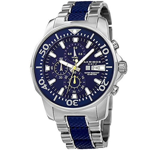 Akribos XXIV Extremis Mens Casual Watch - Dodecagonal Dial - Three Hand Quartz - Stainless Steel Strap - Blue Silver