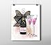 Fashion wall art print - Illustration - Champagne Bow Moet Pink Water Color Chic Glam Vogue poster 0592