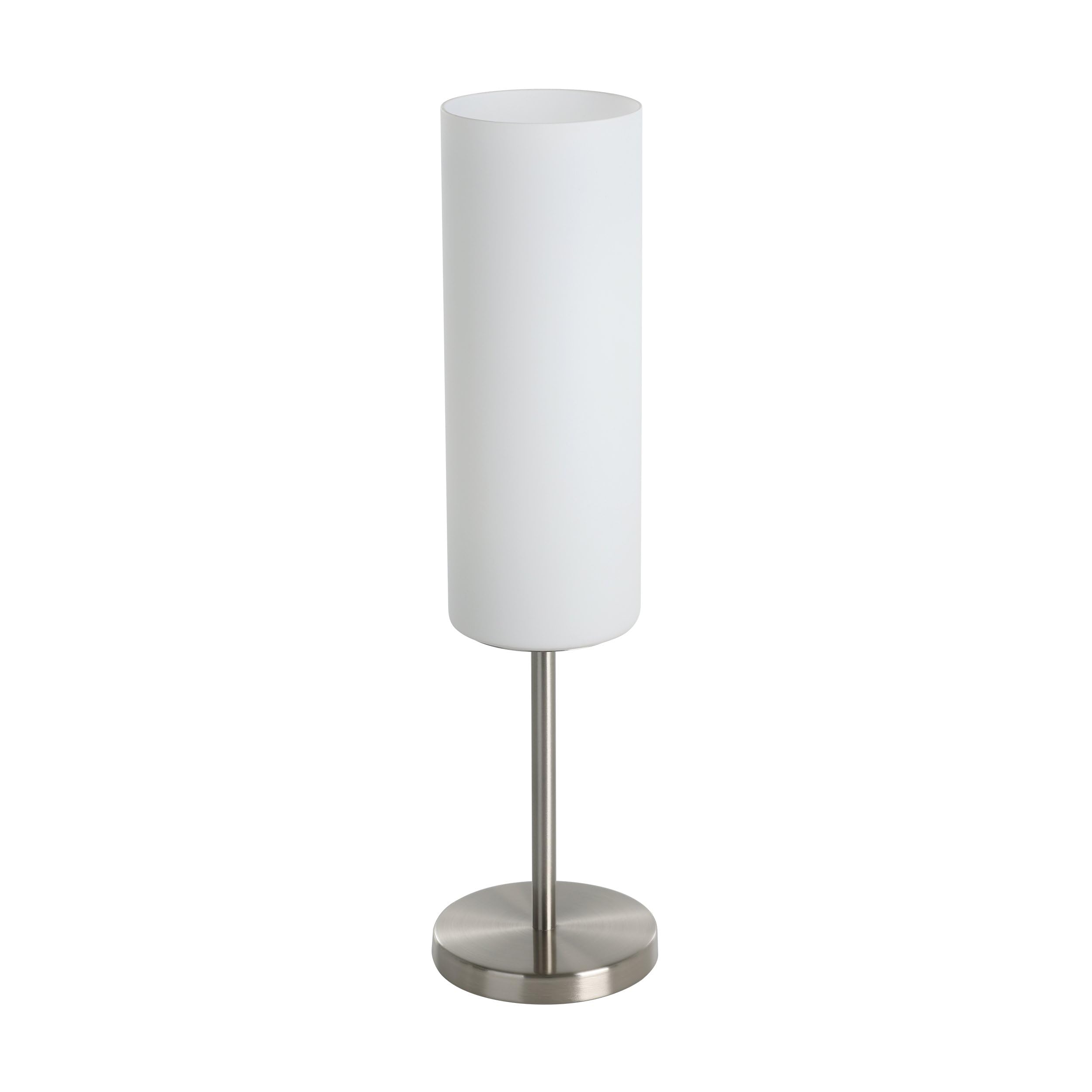 Eglo Troy 3 Table Light, Nickel Matt Steel and Satin White Glass Bedside Lamp, E27 Socket, incl. Switch