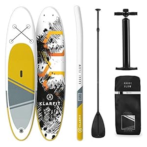 Klarfit Tabla Paddle Surf Hinchable – Kauai Flow & DOWNWIND Cruiser 300x10x77cm Sup Surf, Paddleboard, Bomba de Aire, Pala, Correa de Seguridad, Mochila de Transporte, Kit reparación, Amarillo