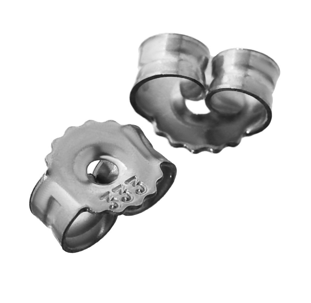 NKlaus 4749 1 Pair 333 White Gold Ear Stud Stopper, Ear Nut for Stud Earrings, Hole 0.75 mm