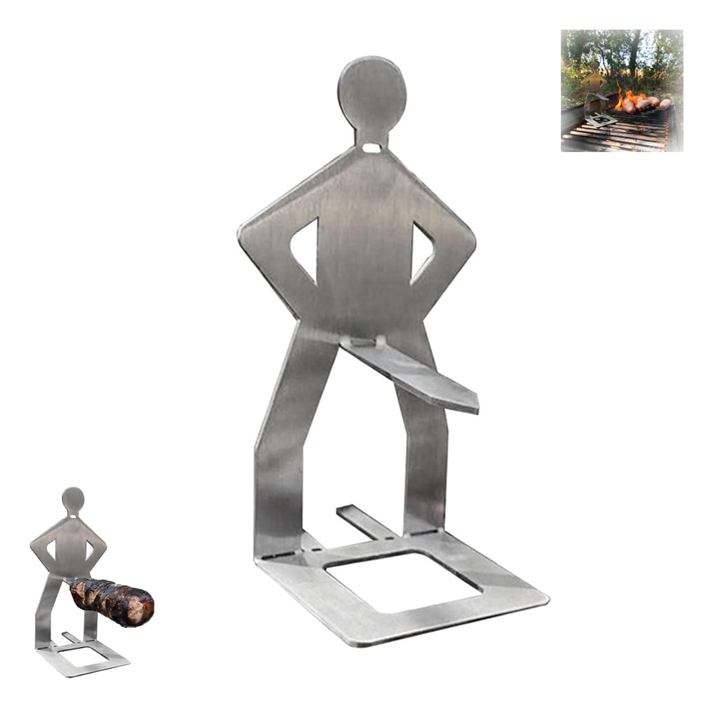 Stainless Steel BBQ Sausage Holder, Creative Standing Man Sausage Barbecue Rack, Portable Hot Dog Roaster Rack, Spoof The Sausages Rack for Outdoor Camping Cooking Accessories (1pcs)