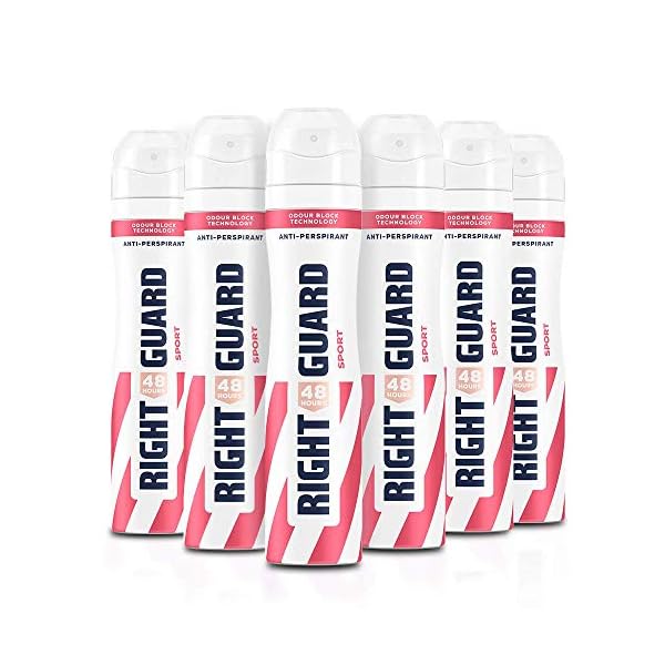 Right Guard Womens Deodorant, Total Defence 5, Sport 48H High-Performance Anti-Perspirant Spray, Multipack 6 x 250 ml