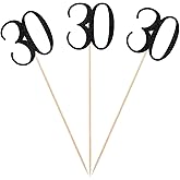 Black Glitter 30th Birthday Centerpiece Sticks, 12-Pack Number 30 Table Topper Anniversary Party Decorations