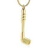 mingkejw Golf Clubs Urn Necklace for Ashes Sport Cremation Jewelry Stainless Steel Memorial Necklaces Ash Holder for Human Pets Keepsake Jewelry for Loved Ones with Fill Tool