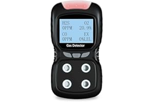 Sooguard Portable 4 Gas Detector, 4 in 1 Multi Gas Monitor Tester，H2S,O2,CO and EX Rechargeable LCD Display Gas Sniffer Alarm，Gas Clip Sound Light Shock Alarm (Black)