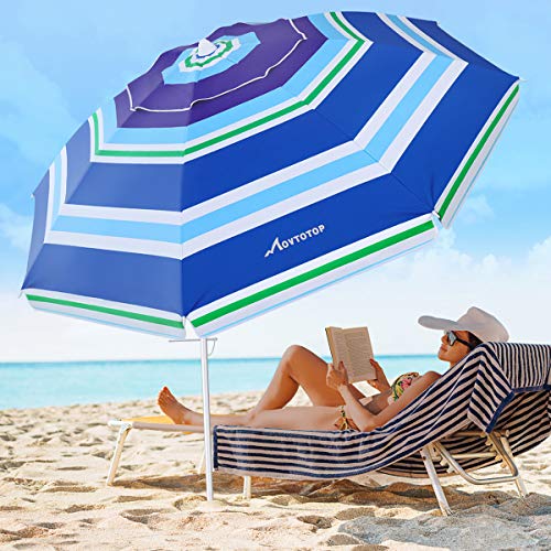 MOVTOTOP Beach Umbrella, 6.5ft Beach Umbrella with Sand Anchor & Tilt