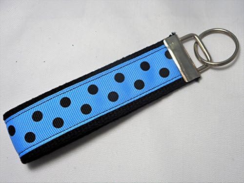 Polka Dot Ribbon Wristlet Key Fob Keychain Blue