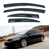 LQQDP Set of 4 JDM 3D Wavy MU Style Front+Rear Smoke Sun/Rain Guard Outside Mount Tape-On Acrylic Window Visors For 06-11 Honda Civic 4-Door Sedan