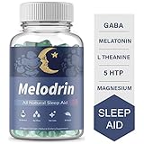 Melodrin - Natural Sleep Aid Supplement with GABA, Melatonin, 5 HTP, Magnesium & L Theanine. 60 Vegan Capsules. Insomnia Relief, Non Habit Forming Pills.