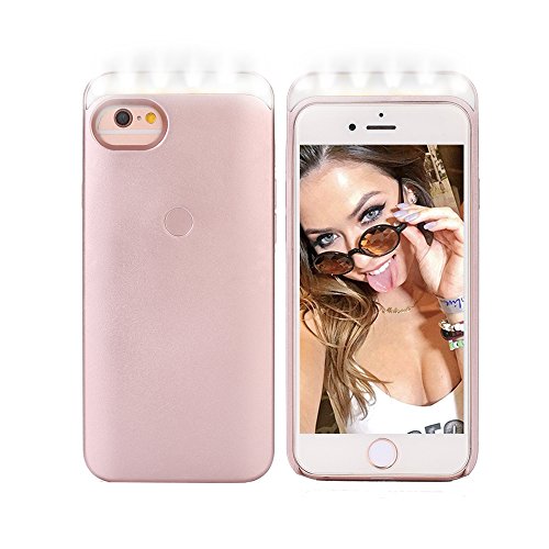 iPhone 6 6S 7 LED Selfie Case, WaterLuu LED Illuminated Phone Case for iPhone 7/6s/6(4.7inch), LED Light Up Luminous Phone Case with Soft Lights &Touch Key-Press for Great Selfie&Make up (Rose Gold)