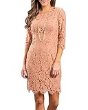 MEROKEETY Women's Elegant Floral Lace 3/4 Sleeve Cocktail Party Bodycon Dress