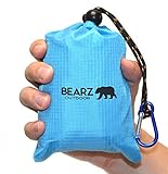 BEARZ Outdoor Picnic Blanket 55″x60″ - Compact, Waterproof Pocket Blanket Best for the Beach, Travel, Hiking, Camping, Festivals - Durable, Sand Proof Towel with Corner Pockets, Loops and Bag