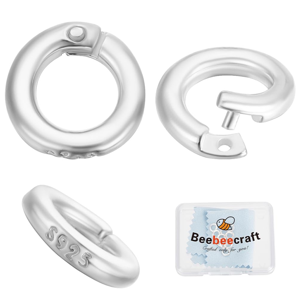 Beebeecraft 1 Box 10Pcs Locking Jump Rings OD 6mm ID 3mm Small 925 Sterling Silver Round Clasp Open Jump Ring with 925 Stamp for Jewellery Making Bracelet Necklace Findings (Thick:1.5mm/15 Gauge)